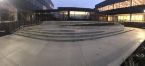 exterior business building with concrete steps