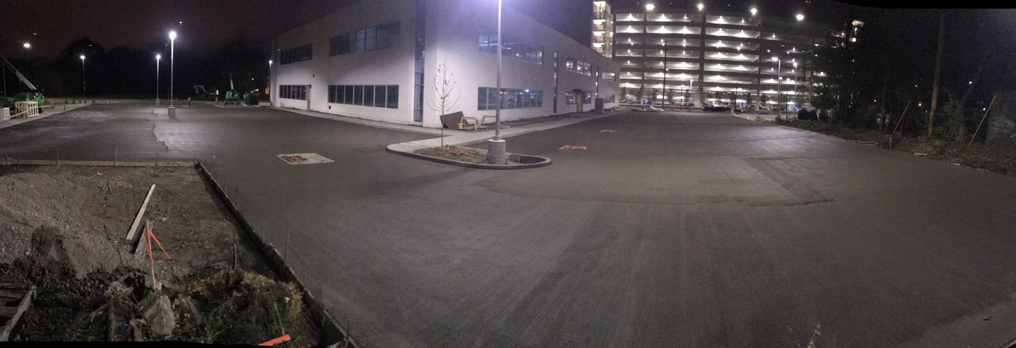 night time parking lot concrete drying