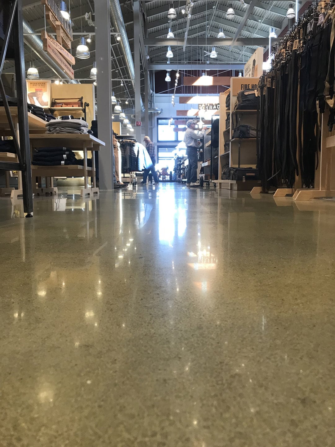 Finalized concrete flooring in retail building