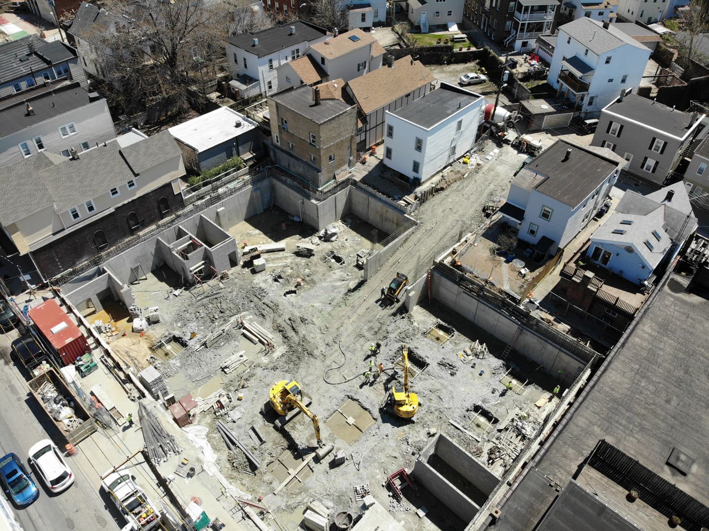aerial view of excavation work