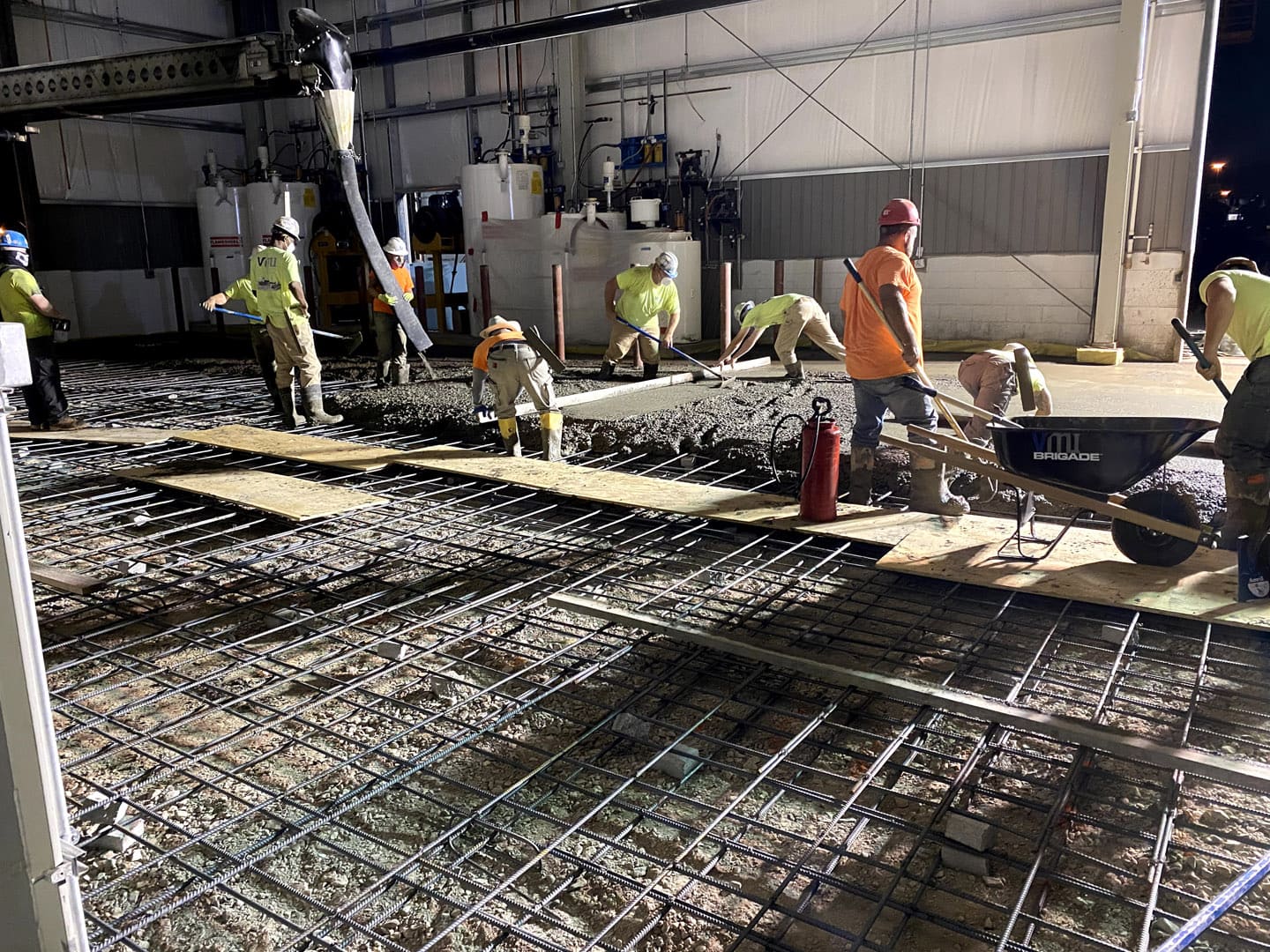 Interior concrete pour and flatening