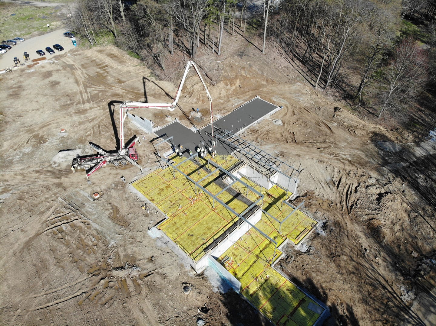 concrete floor pour for a building in the forest