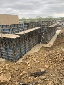 external walls with scaffolding