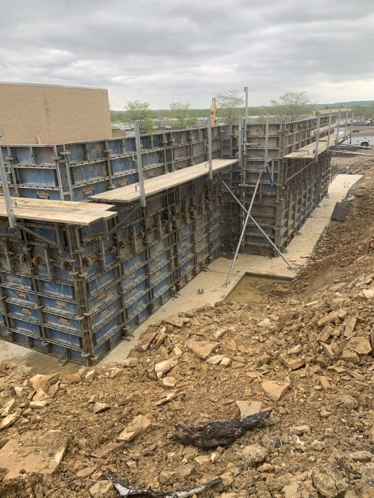external walls with scaffolding