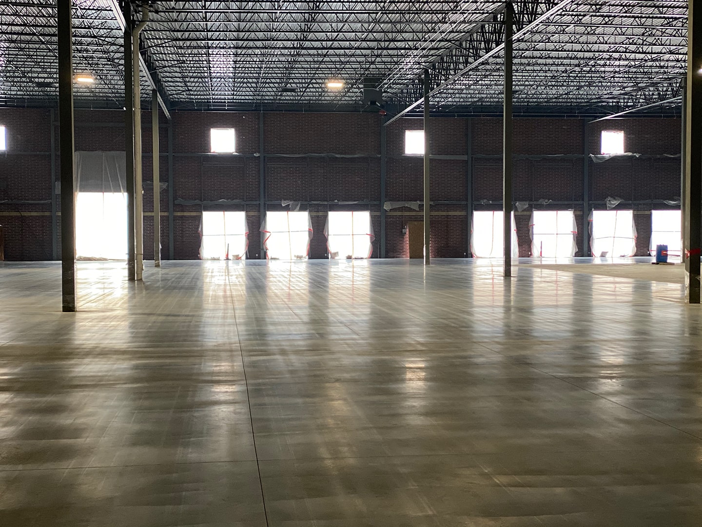 interior industrial building with new concrete floors