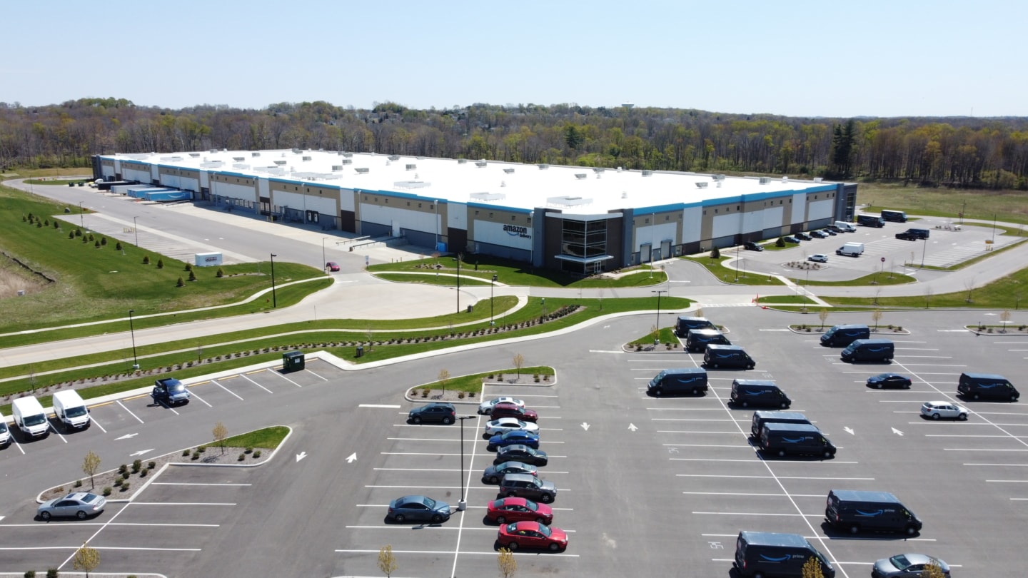 amazon concrete parking lot and distribution center
